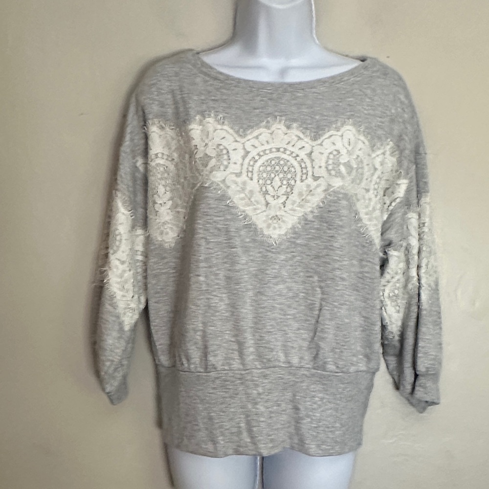 Express Gray and White Lace Sweatshirt
